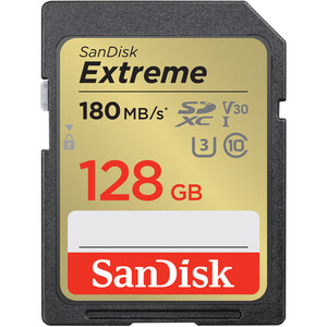 Karta pamięci Sandisk Extreme 128GB SDXC 180MB / 90 MB/s C10 V30 UHS-I U3 4K (SDSDXVA-128G-GNCIN)