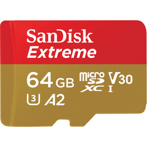 Karta pamięci Sandisk microSDXC 64GB EXTREME 160MB/60MB/s A2 C10 V30 UHS-I U3 + adapter SD (doskonała do kamer sportowych) SDSQXA2-064G-GN6MA