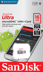 Karta SanDisk Ultra Android microSDHC UHS-I 32GB 80MB/s Class 10 (SDSQUNS-016G-GN3MN) 