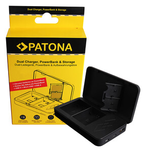 Podwójna ładowarka Patona Canon LP-E6 z funkcją power banku i miejscem na karty pamięci