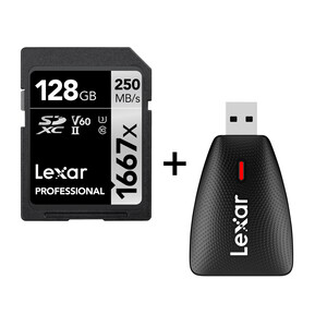 Karta Lexar SDXC Professional 128GB 250MB/s V60 1667x 4K + Czytnik Lexar 2w1