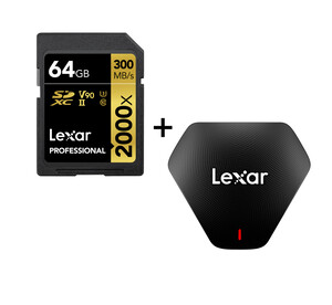 Karta pamięci Lexar 64GB 2000x SDXC UHS-II U3 V90 R300/W260 MB/s + Czytnik 3w1 gratis