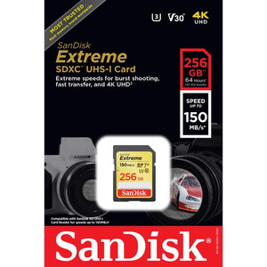 Karta pamięci Sandisk SDXC EXTREME 256GB 150MB/s V30 UHS-I U3 (SDSDXV5-256G-GNCIN)