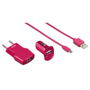 Hama Zestaw ładowarek PICO + Micro USB FASHION różowe