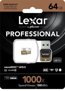 Karta pamięci Lexar 64GB MicroSDXC UHS-II 1000x 150MB/s + czytnik USB 3.0 Full HD 4K i 3D