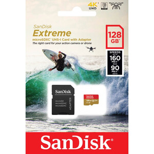 Karta pamięci SanDisk Extreme microSDXC 128GB 160/90 MB/s A2 C10 V30 UHS-I U3 Mobile (SDSQXA1-128G-GN6AA)